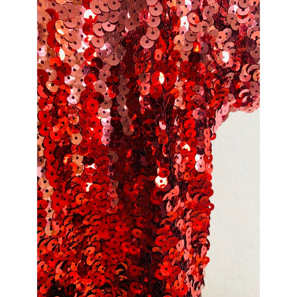 MANER Sequin Top Women XXL Red Ombre Short Sleeve Party Blouse Sparkly Holiday - Picture 6 of 11